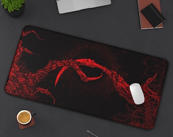 Red Black Gothic Surreal Monster Desk Mat Abstract Mousepad Goth Office Lovecraftian Eldritch Horror