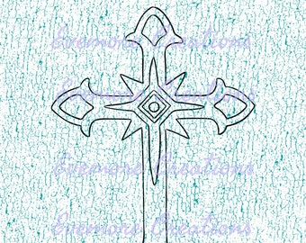 Hand Drawn Star Cross, Decorative Cross, Digital Clipart, Instant Download, Journal, Scrapbook, Cross Digital Illustration, Cross Line Art