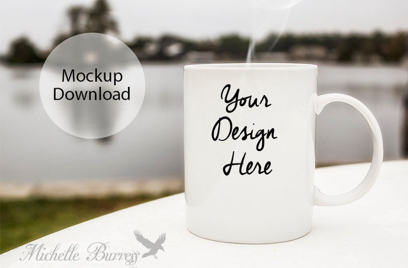 Coffee Mug with River Background, Coffee Mug Mockup, Coffee Cup Mockup, Stock Photography, White Coffee Mug Mockup, Blank Coffee Cup Mockup image 1