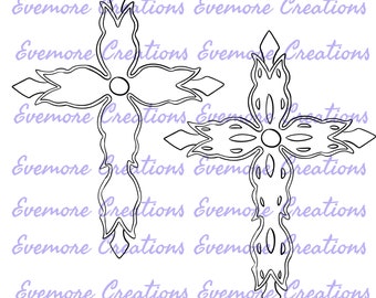 Hand Drawn Fire Cross, Decorative Cross, Digital Clipart, Instant Download, Journal, Scrapbook, Cross Digital Illustration, Cross Line Art