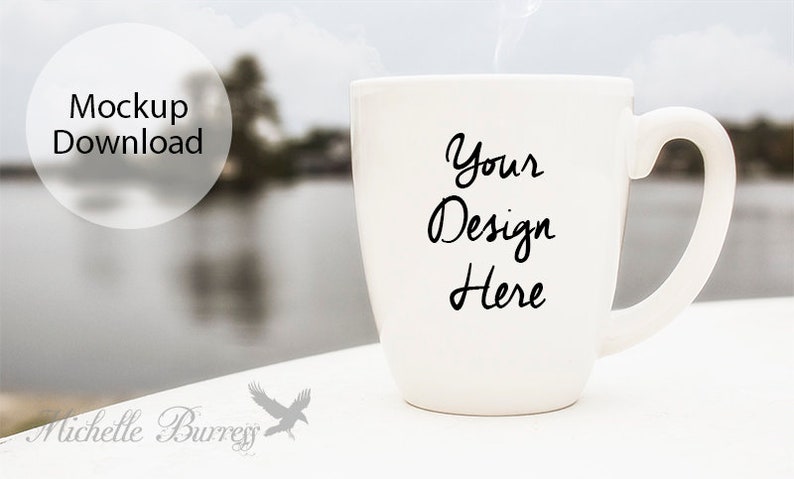 Coffee Mug with River Background, Coffee Mug Mockup, Coffee Cup Mockup, Stock Photography, White Coffee Mug Mockup, Blank Coffee Cup Mockup image 1