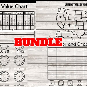 Lernen Bundle 2 - USA Karte - Ort Wert - sagen Zeit - Rolle und Graph - SVG - Homeschool - schneiden Datei - DIY