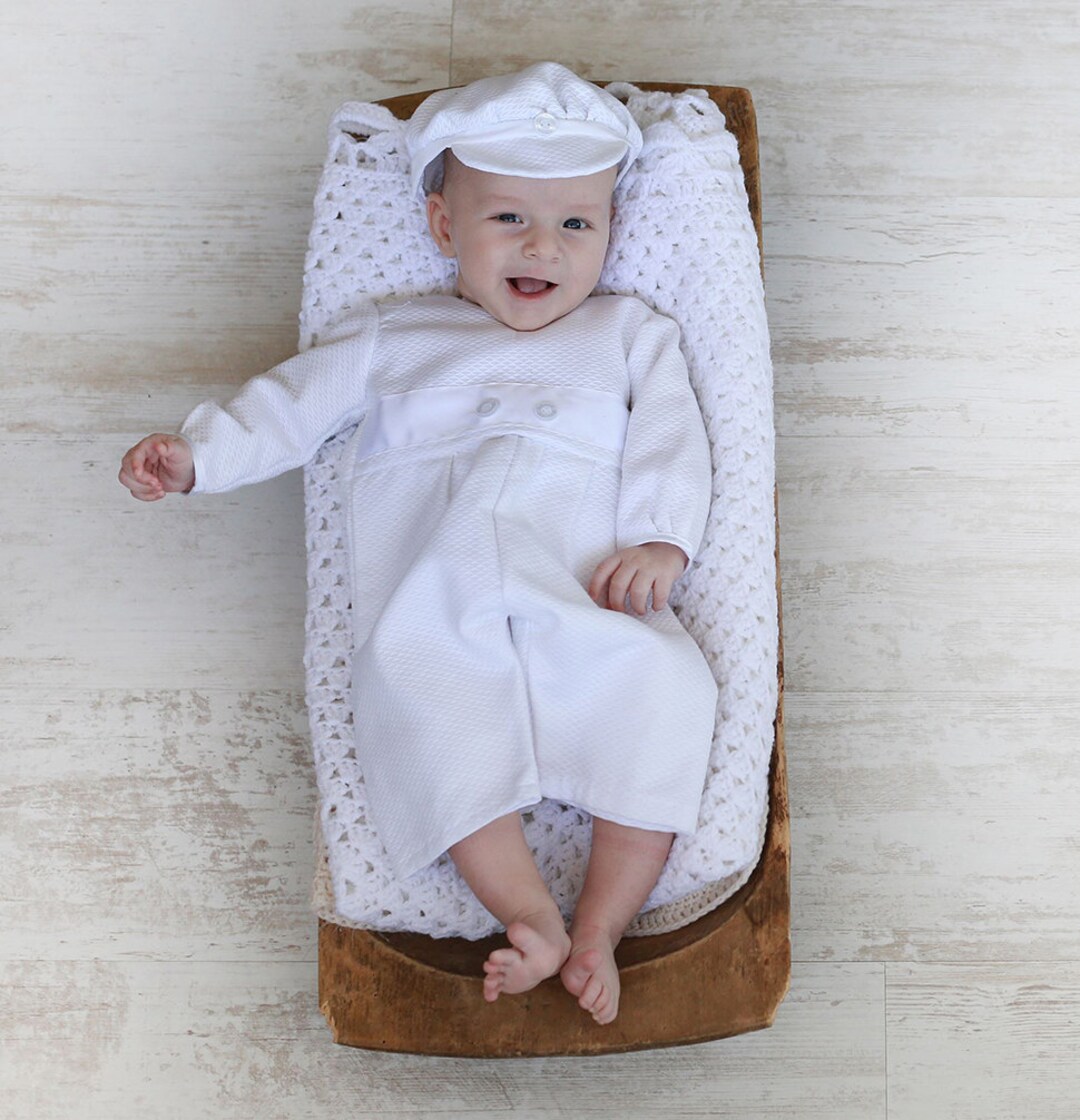 White Christening Jumpsuit With Cap Etsy