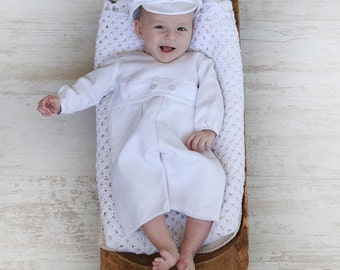 White Christening Jumpsuit George with Cap