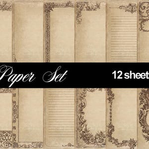 Vintage Carta da stampare Grafica Steampunk per lettere, Fogli antichi con cornici stile vittoriano, Download immediato