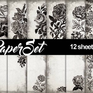 Rose Carta da stampare con fiori stile vintage - Fogli digitali con rose - Download Immediato pronto da stampare