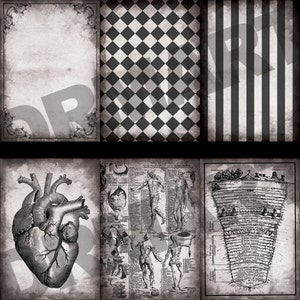 Creepy Digital Papers Horror Macabre Halloween Printable Set Black and ...