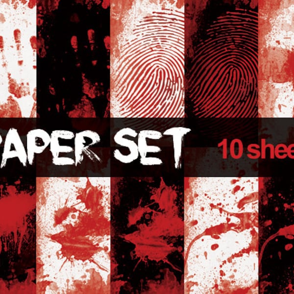 Blood Digital Papers Horror Printable Set Finger Print Crime Scene