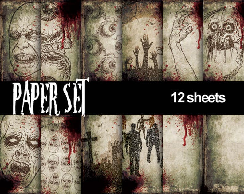Zombie Digital Papers Horror Printable Set Halloween Creepy | Etsy