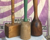 Vintage Antique Collection of 3 Kitchen Tools -Wooden Mashers Pestles and Tenderizer Mallet