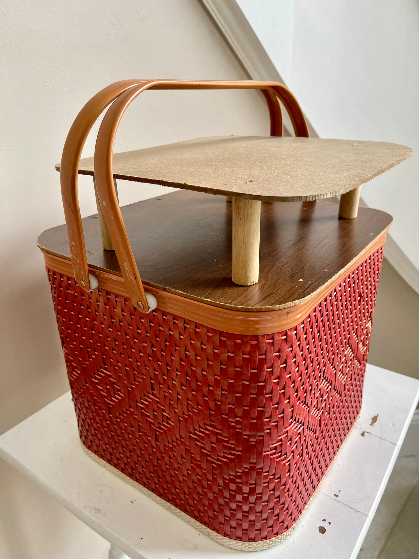 Vintage Red Picnic Basket Redmon Woven Picnic Basket Mid Etsy