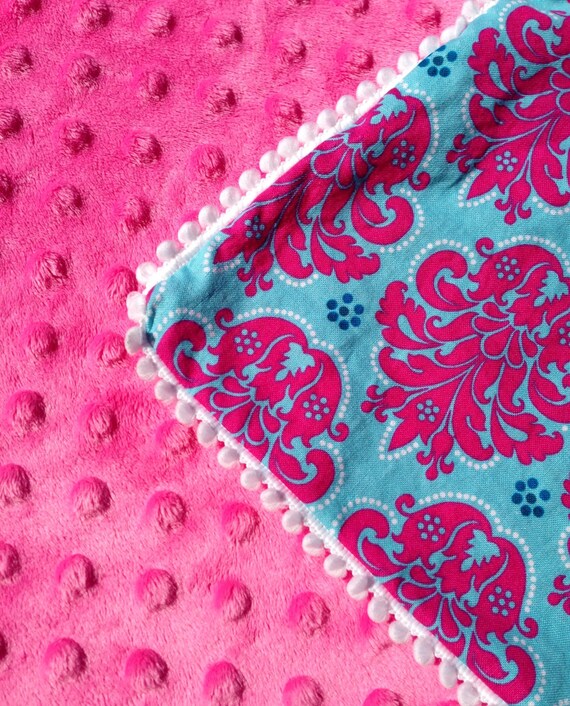 Items similar to Bright Blue and Pink Damask Minke Blanket on Etsy