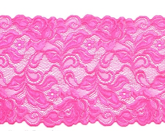 Six Inch Candy Pink Floral Stretch Lace