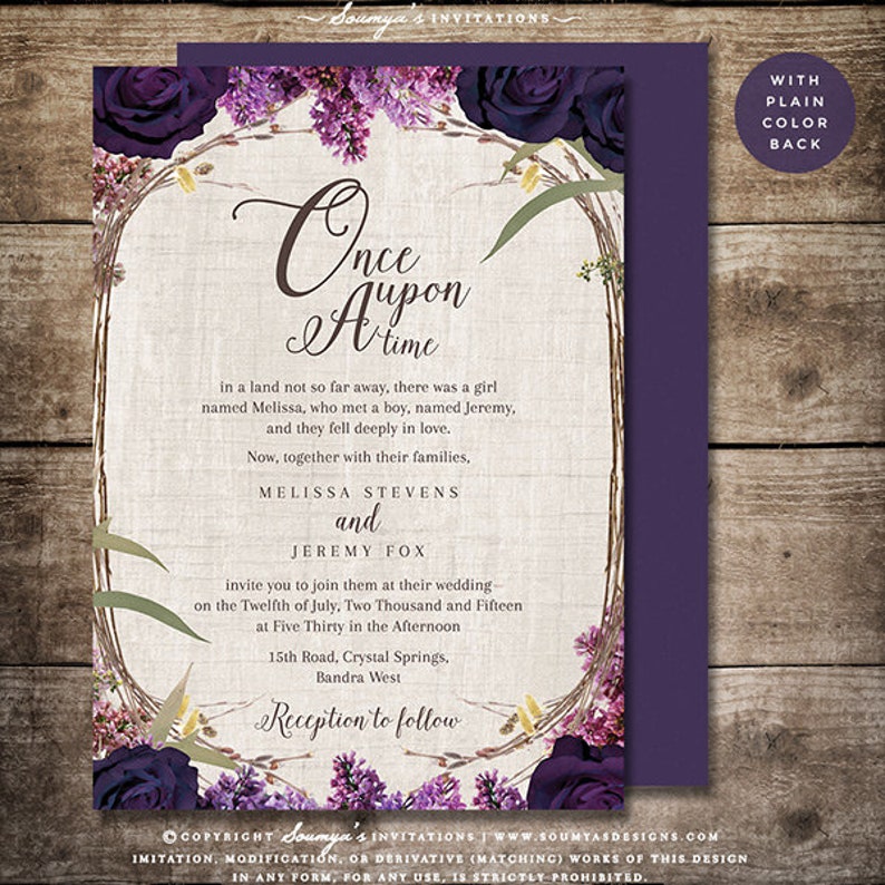 Enchanted Forest Fairytale Wedding Invitation Purple