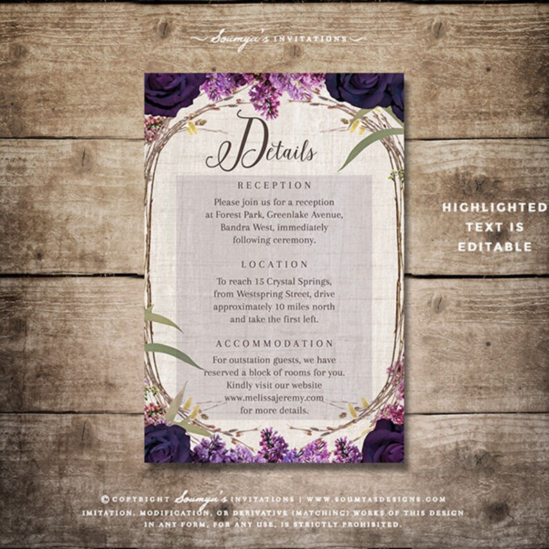 Enchanted Forest Fairytale Wedding Invitation Purple