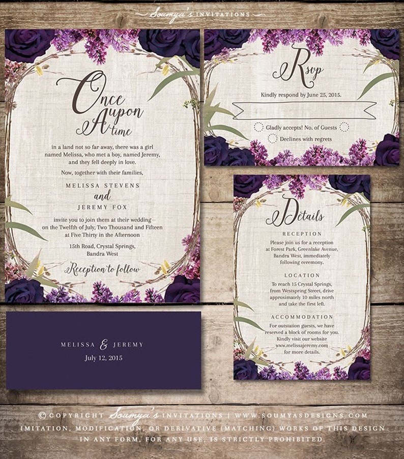 Enchanted Forest Fairytale Wedding Invitation Purple