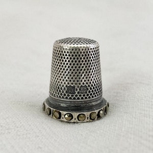 Sterling Silver Thimble, Antique Jeweled Marcasite Stones, Germany