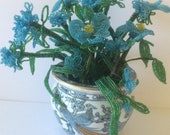 Lovely Vintage Beaded Floral Arrangement in Imari Peacock Vase
