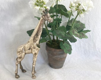 Brass Giraffe Figurine, Vintage mcm metal animal sculpture