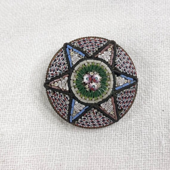 Micro mosaic Brooch , Millefleur Italian Glass Pin - image 5