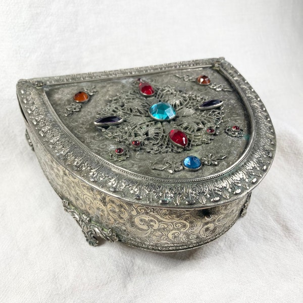 AS IS Jeweled Dresser Box, Vintage filligree