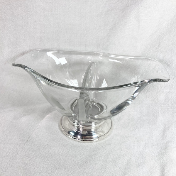 Glass on Sterling Base Divided Bowl, Serving dish with Silver Foot