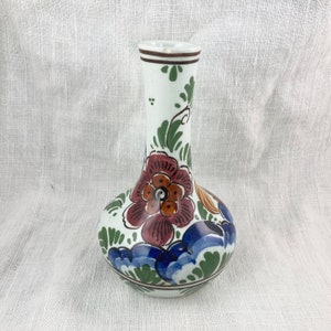 Vntg Delft Polychrome Vase- De Delftse Pauw Handpainted Pottery