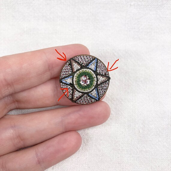 Micro mosaic Brooch , Millefleur Italian Glass Pin - image 3