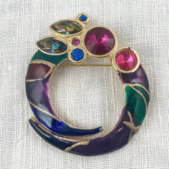 Signed ECD 1980s Statement Brooch, Large Colorful… - image 1