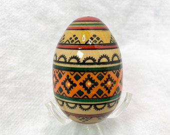 Adorno de huevo pintado a mano, decoración de árbol de Pascua de madera lacada