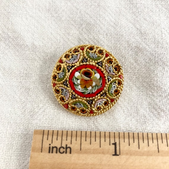 Micro mosaic Brooch , Millefleur Italian Glass Pin