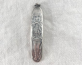 AS IS Perfume Bottle, Sterling Silver Miniature Vinaigrette, Curved Scent Flask, caricature man