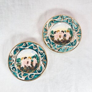 Pair Capodimonte style small plates, 2 ceramic trinket dishes Italy