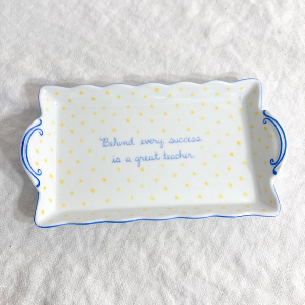 Teacher Hand Painted Tray, Ann Marie Murray Blue Yellow Trinket Dish,