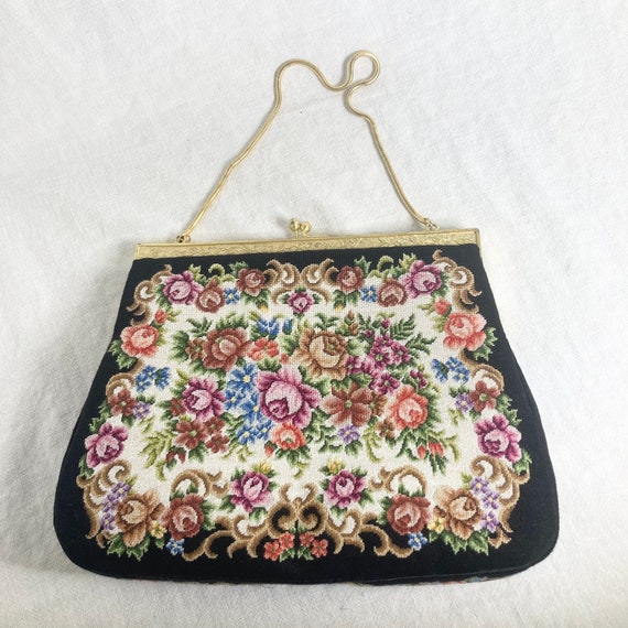 Large Vintage Petit Point Purse Evening Bag