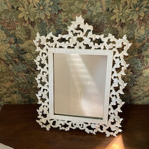 Vintage Tabletop Mirror, Picture frame, White Painted Chipendale Filligree