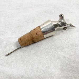 Vintage Sterling Silver Peru Wine Bottle Stopper Pourer, Figural Taruca Deer