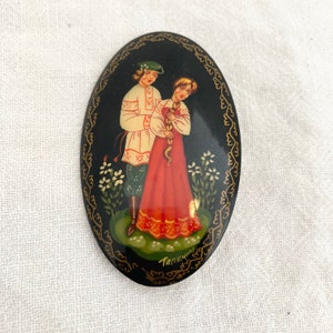 Hand Painted Pin, Russian Lacquer Courting Couple