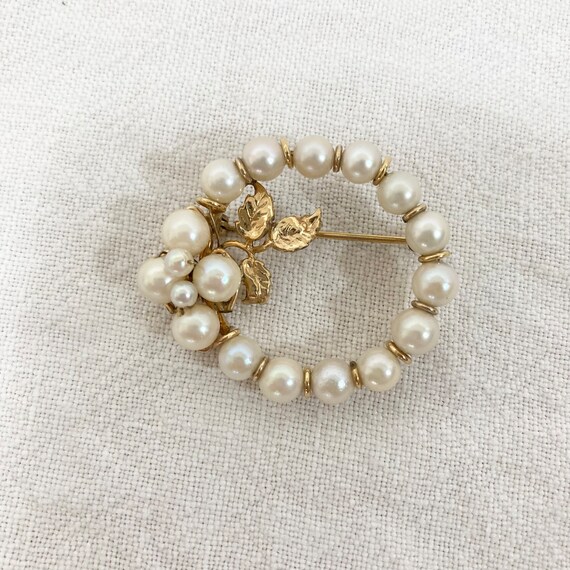 Gold Fill Pin, Faux Pearl Circle Vintage Costume … - image 6