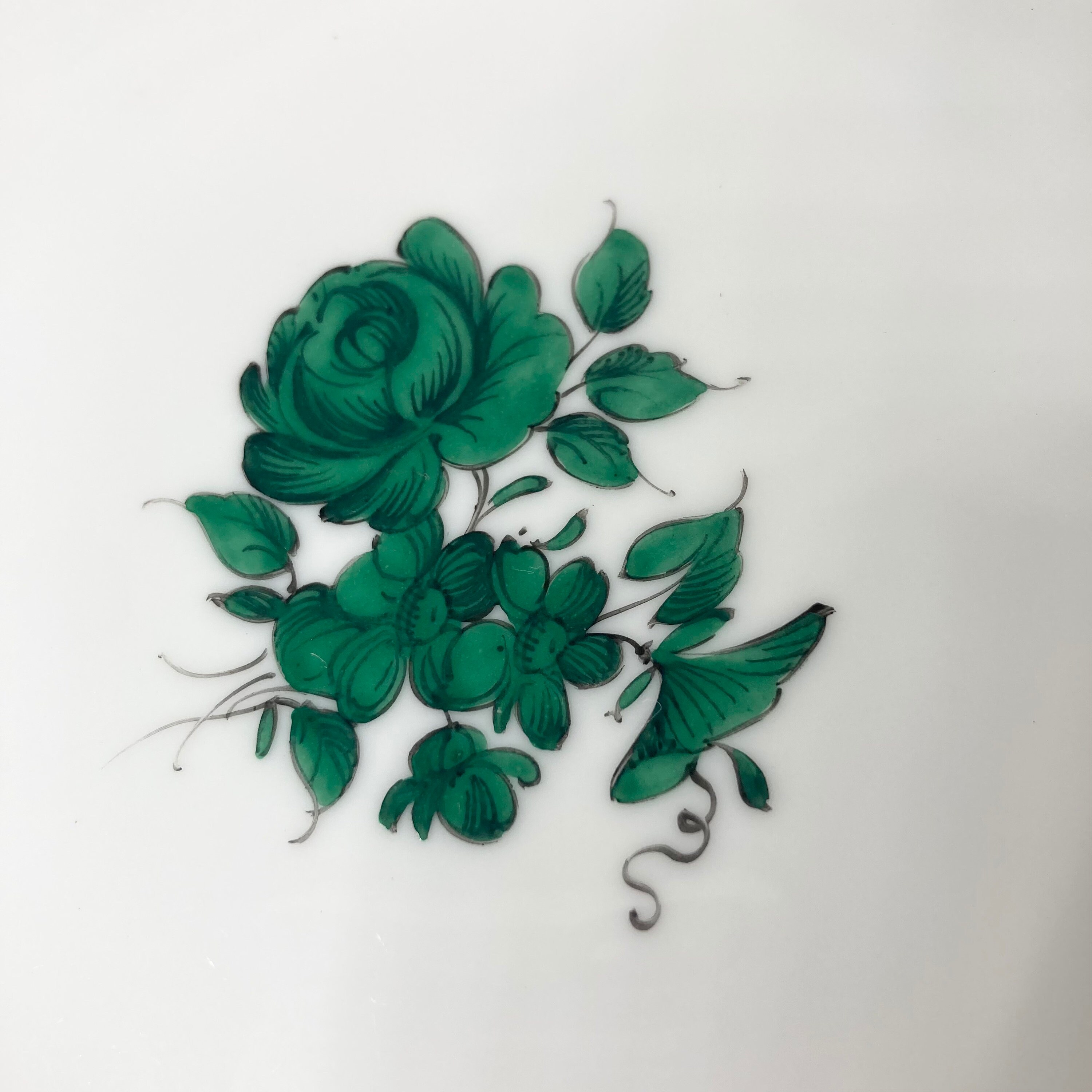 Hand Painted Augarten Vienna Porcelain Bowl, Green Maria Theresia