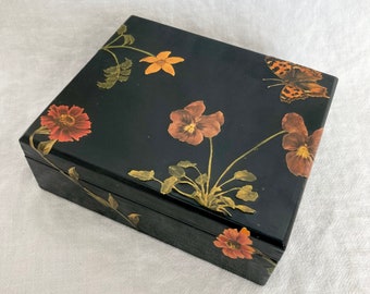 Decoupage Box, antieke stijl botanische schroot versierde opbergdoos,