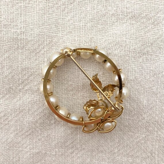 Gold Fill Pin, Faux Pearl Circle Vintage Costume … - image 4