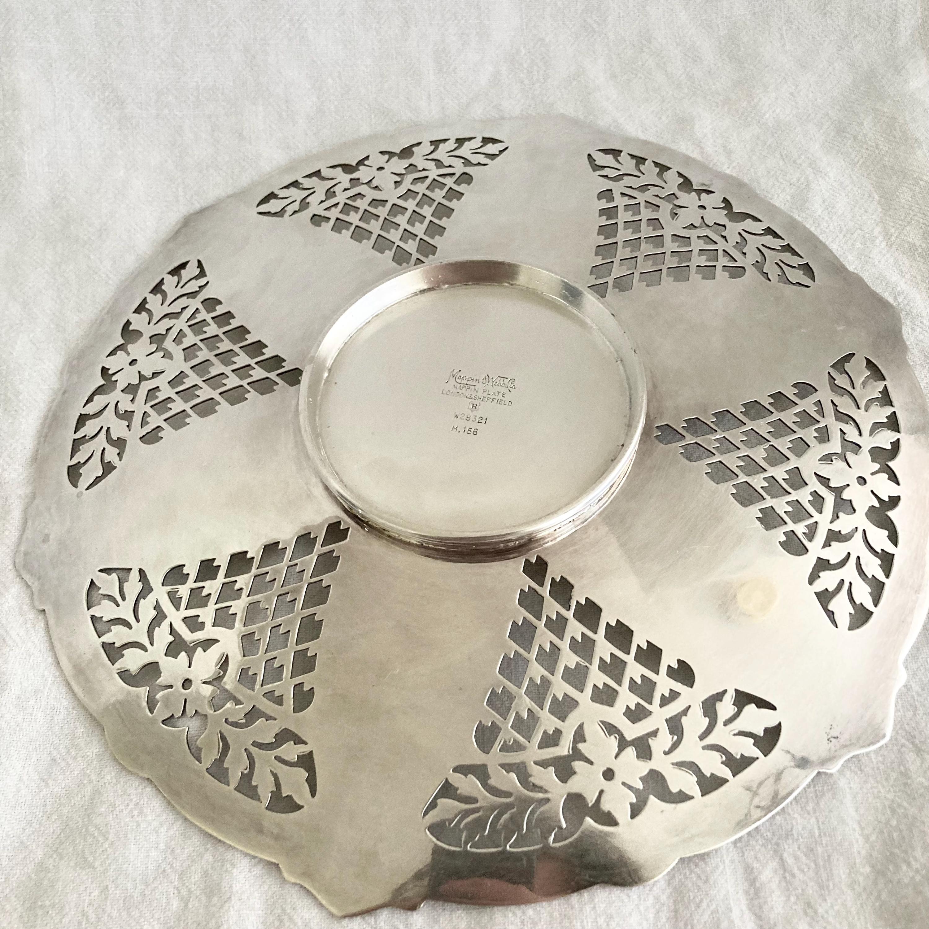 Mappin and Webb Silver Plate Salver Tray, Pierced Design 9.5