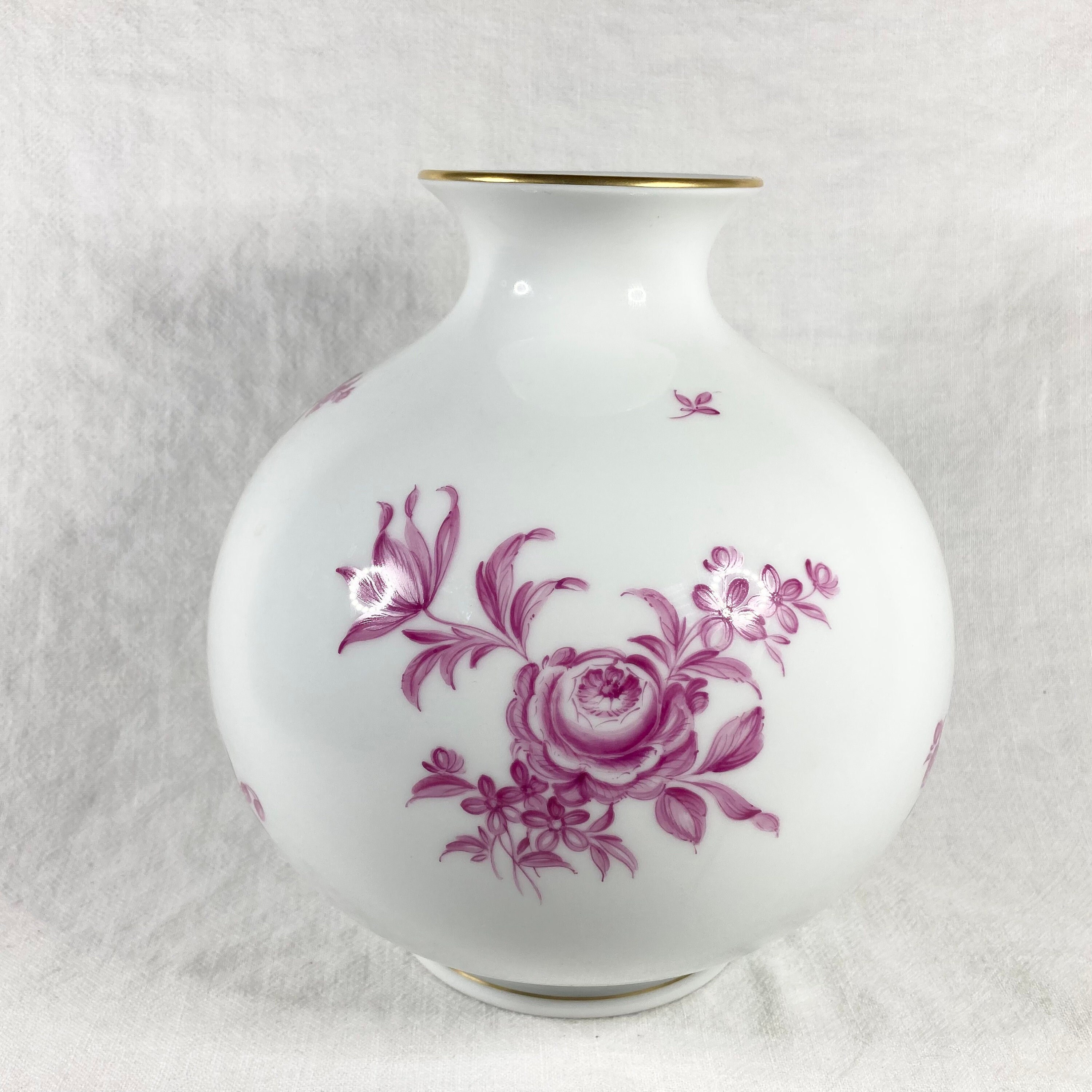 Large Hand Painted Augarten Vienna Porcelain Vase, Pink Maria