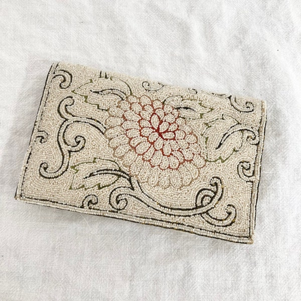 Vintage Beaded French Clutch Evening Bag, Point de Beauvais Tambour Embroidery Purse, Made in France