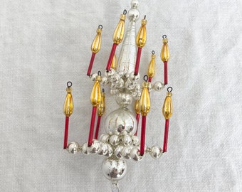 Grande ornamento con perline, lampadario ceco natalizio in stile vintage, vetro al mercurio