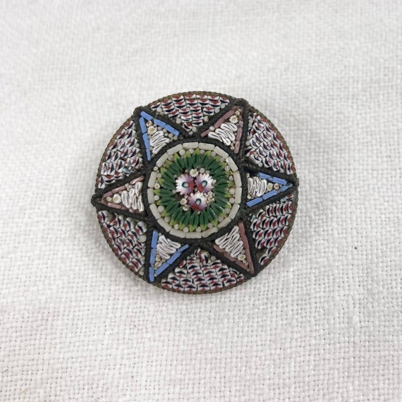Micro mosaic Brooch , Millefleur Italian Glass Pin - image 1