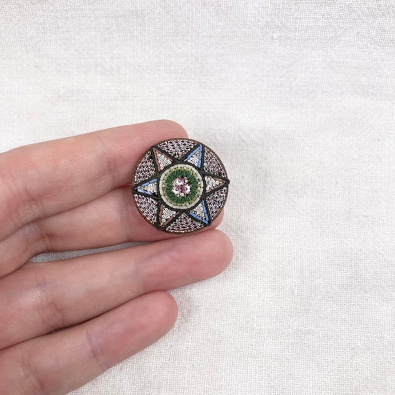 Micro mosaic Brooch , Millefleur Italian Glass Pin - image 2