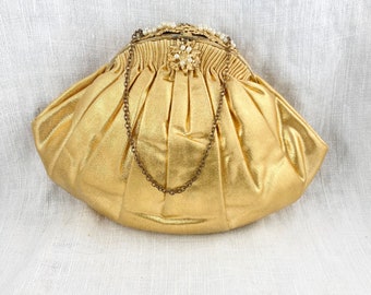 1940s Gold Lamé Evening Bag, Vintage Purse Handbag Ed B. Robinson