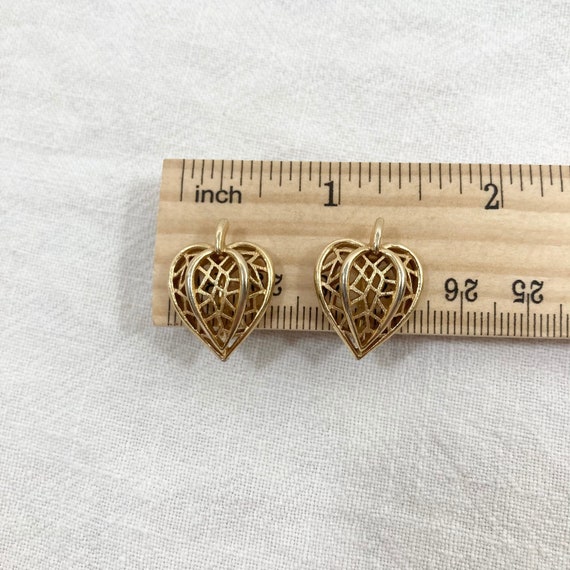 Crown Trifari Clip Earrings, Gold Heart B - image 1
